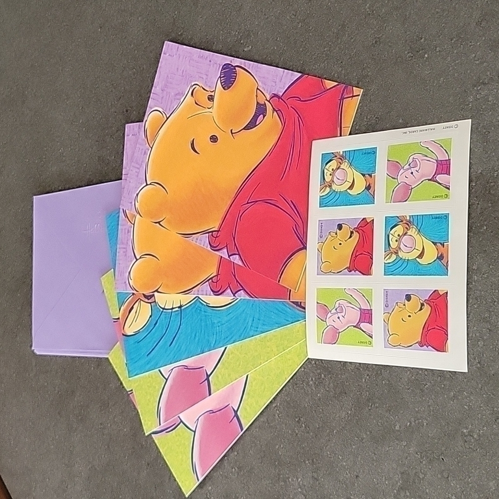 Hallmark, Pack Of (5) Disney Winnie The Pooh & Friends Cards, Blank Inside.